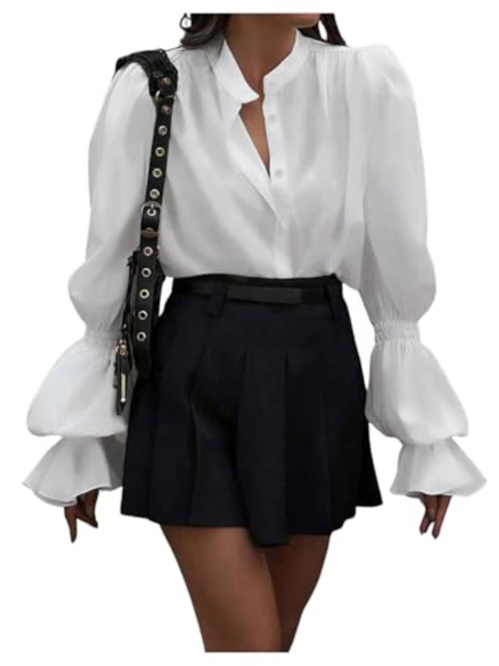 Vintage Puff Sleeve Button Down Blouse Loose Fit Work Top